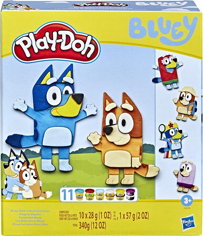 Play-Doh Bluey Make 'n Mash Costumes Playset for Kids 3 Years and Up with 11 Cans of Modeling Compound, Non-Toxic