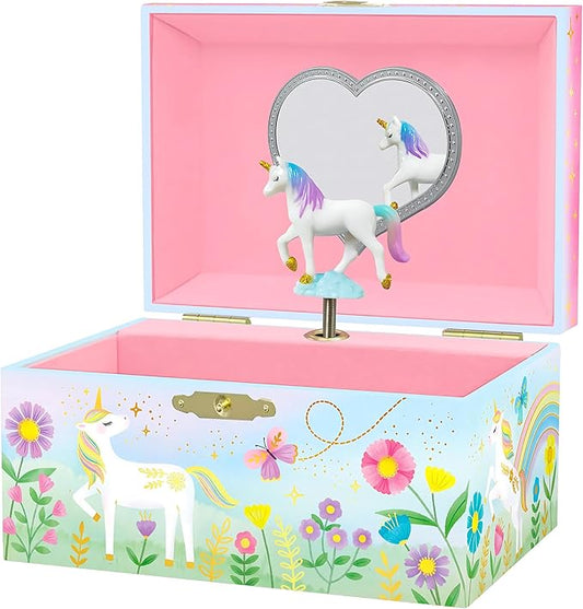 Floral Unicorn Jewelry Box - Unicorn Toys for Girls Age 4-6 - Kids Jewelry Box with Spinning Unicorn - 6 x 4.7 x 3.5 in