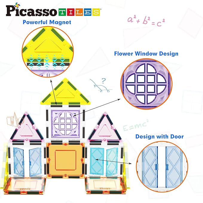 PicassoTiles Magnetic Tiles Magnet Tile Building Blocks Construction Set with 110+ Page IdeaBook Included STEM Learning Toys Toddlers Educational Fun Pretend Play Kids Boys Girls Sensory Toys Ages 3+