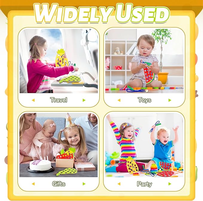 4 Pack Wooden Lacing Toy for Toddlers,Educational Threading Activity Puzzle Toys,Learning Fine Motor Skills Travel Game Toys for Kids 3-5,1 Pineapple,1 Pear,1 Apple,1 Watermelon