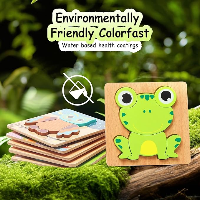 Wooden Puzzles for Toddlers 2-4, 6 Pack Animal Puzzles for Age 1-3, Montessori Educational Toy for 1,2,3,4 Years Old Boys and Girls, Baby Toys Gifts Package Storage