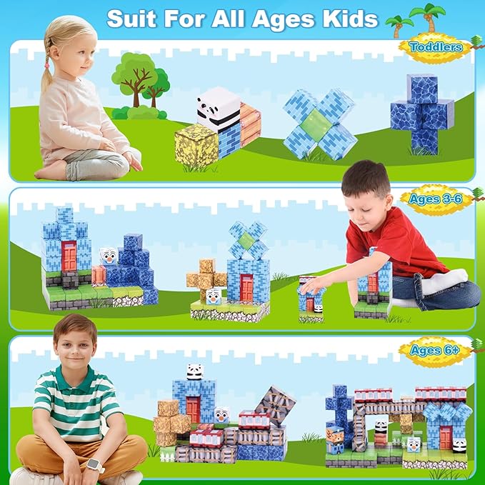Ludmila 100PCS Magnetic Building Blocks, Montessori STEM Toys for Toddlers, Build 3D Magnetic Train Station Set, Sensory Construction Kit for Boys & Girls, for Ages 3-12 Birthday
