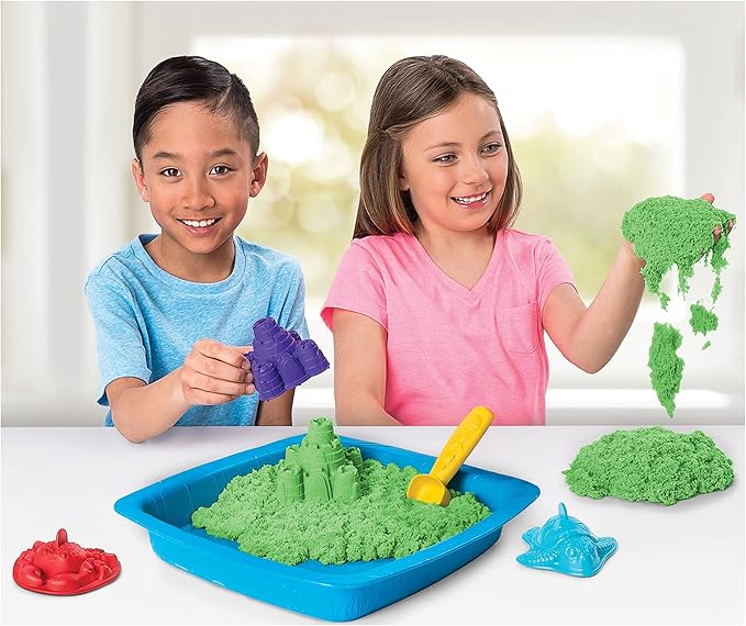 Kinetic Sand, Sandbox Playset with 1lb of Green and 3 Molds, for Ages 3 and up