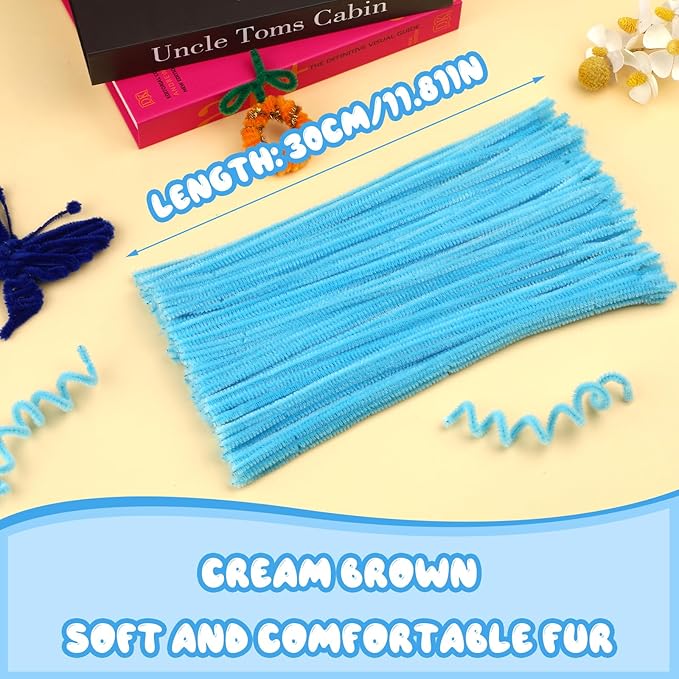 Pipe Cleaners, 100PCS Christmas Pipe Cleaners Craft Supplies, Light Blue Pipe Cleaners Bulk Fuzzy Sticks for DIY Art and Craft Projects Home Decoration