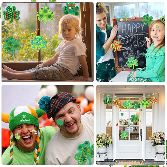 JULBEAR St. Patrick's Day Foam Stickers Crafts for Kids, 790Pcs Foam Shamrock Craft Kit with Shamrock Self-Adhesive Glitter Stickers for Saint Patricks Party Favors Classroom Activity Decorations