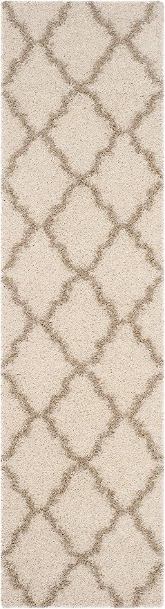 SAFAVIEH Dallas Shag Collection 2'3" x 6' Ivory/Beige SGDS257B Trellis Non-Shedding Living Room Bedroom Dining Room Entryway Plush 1.5-inch Thick Runner Rug