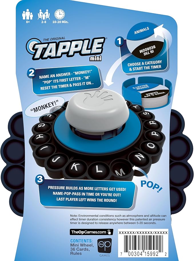 The Original Tapple Mini, Travel Sized Word Game for Family & Kids, Choose a Category & Race Against Time, Portable Pop Wheel With 36 Cards, Fun Educational Toy & Game for Ages 8+, Quick Play Anywhere