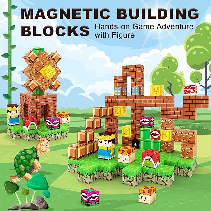 Magnetic Blocks Building Toys - Build Mine Magnet World Set Toddler Kids Sensory Toys for Boys & Girls Ages 3-5 5-7 8-12, 1'' Magnetic Cubes Game Easter Basket Stuffers for Boys