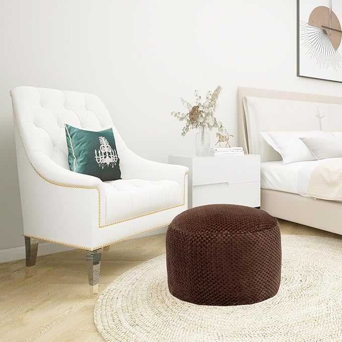 Asuprui Pouf Ottoman Stuffed Stuffed Ottoman Foot Rest Soft Plush Fiber Foot Stool 20x20x12 Inches Fuzzy Chair Floor Pouf Chair Foot Rest with Storage for Living Room Bedroom Coffee Pouf with Filler