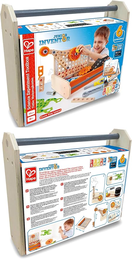 Hape Science Experiment Toolbox | Colorful Wooden 32 Experiment Kit, Fun Educational Science Kids Toy Set & Know-How Instruction App