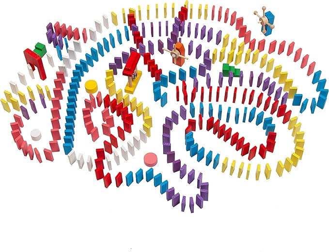 Wondertoys 600 PCS Dominoes Set for Kids Wooden Building Blocks 6 Colors Bulk Dominoes Racing Tile Games Educational Toy for Kids Birthday Party with 11 Add-on Blocks and 1 Storage Bag