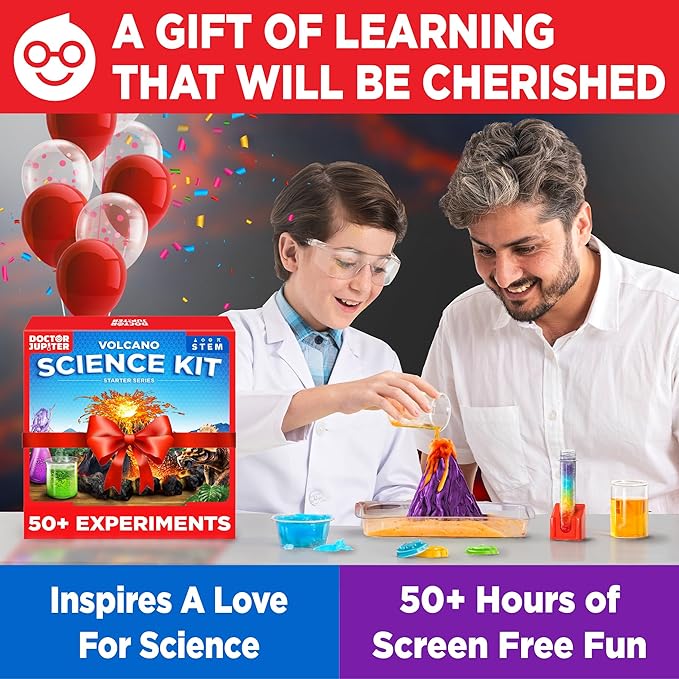 Doctor Jupiter Volcano Science Kit for Kids Ages 8-9-10-11-12-13-14 | Birthday Gift Ideas for Boys & Girls 8+ Years Old | STEM Toy with 50+ Experiments | Learning & Educational Kits