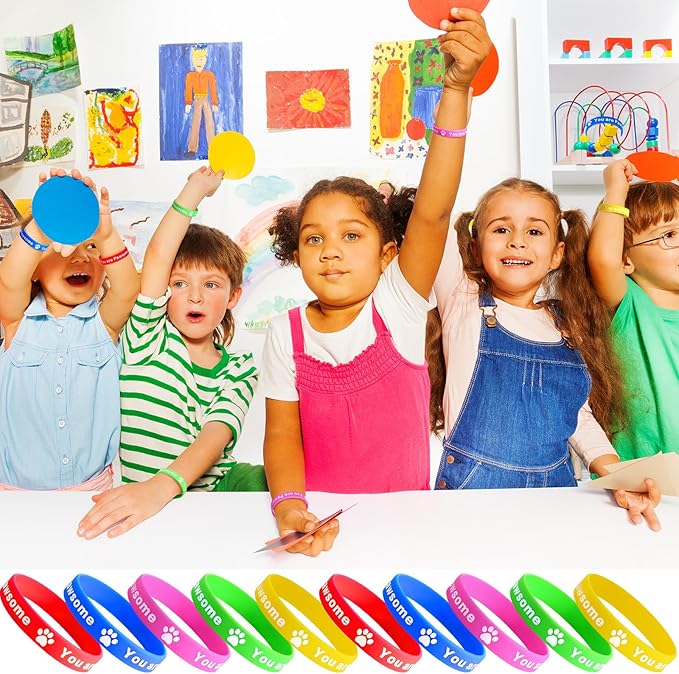 100 Pieces Paw Print Silicone Bracelets You Are Pawsome Paw Print Silicone Wristband Paw Birthday Favor Puppy Party Favors Supplies Decorations Goodie Bag Favor Stuffers Multicolor