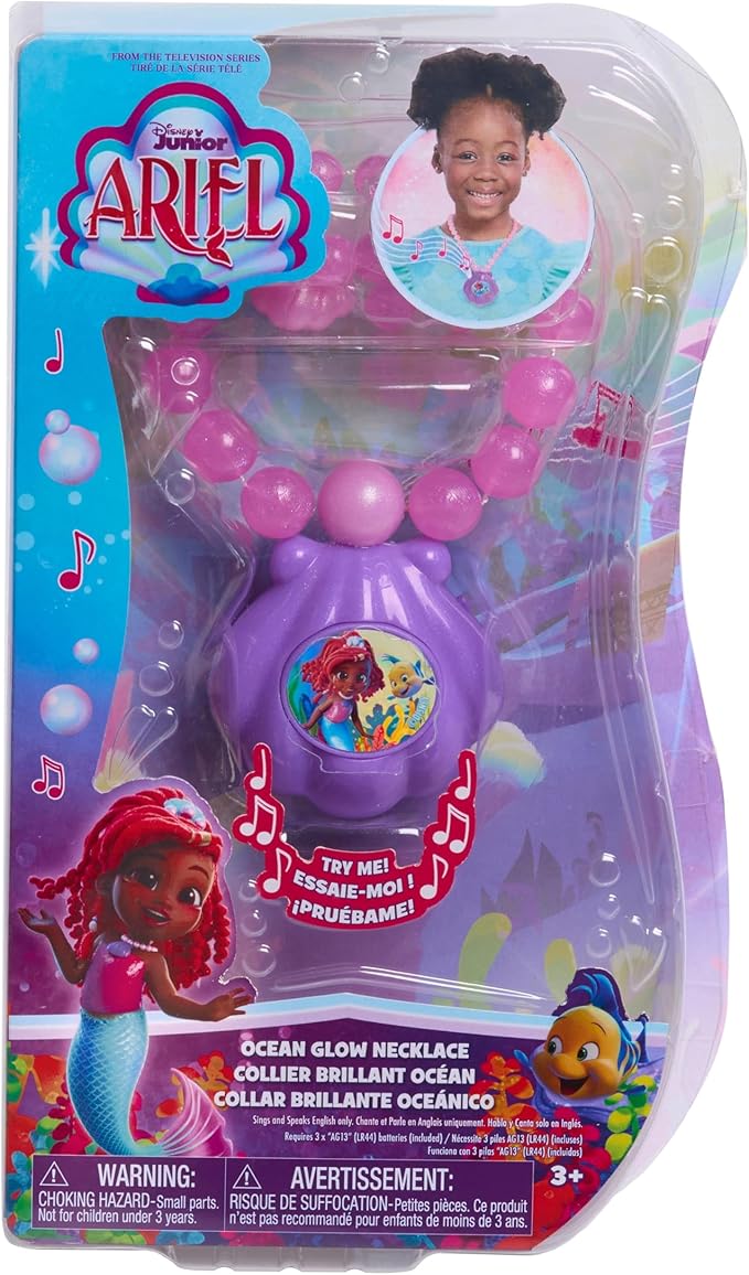 Disney Junior Ariel Ocean Glow Necklace with Lights and Sounds, Dress Up and Pretend Play, Kids Toys for Ages 3 Up by Just Play