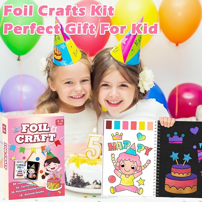 SOOVSY Art & Craft Activity Toys Kit, Foil Animals Crafts Children Fun DIY Creative Toy of The Year, No Mess Art Kits for Kids, Gift for Boys Girls Ages… (Birthday&Coloring)