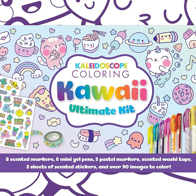 Hinkler Kaleidoscope: Coloring Kawaii Ultimate Kit - Kids Cute Carry Case Kit Includes Scented Markers, Stationery & Stickers, Color in The Case, Ages 6+
