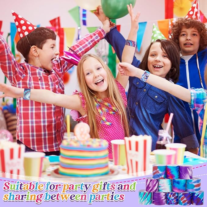Lewtemi 48 Pcs Tie Dye Slap Bracelets Tie Dye Party Favors, Colorful Tie Dye Wristbands Bracelets for Kids Boys and Girls, Goodie Bag Fillers, Carnival Prize, Party Decorations(Lively Style)