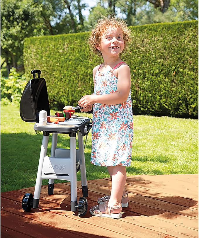 Smoby: BBQ Plancha Grill - Black, 18-Piece Accessory Playset - Realistic Cooking, Turn The Button & See Flames Appear, 19.69x14.57x28.43, Kids Age 3+