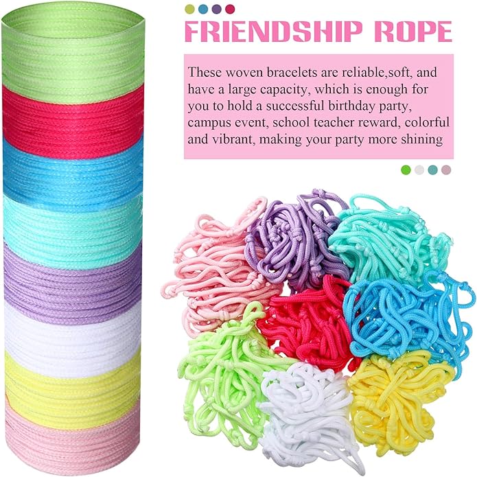 WILLBOND 216 Neon Friendship Bracelets Bulk for Kids Birthday Classroom Student Gift Adjustable Paracord Bracelets Rope Woven Neon Colors Valentine Day Gift Girls Boy Party Favors
