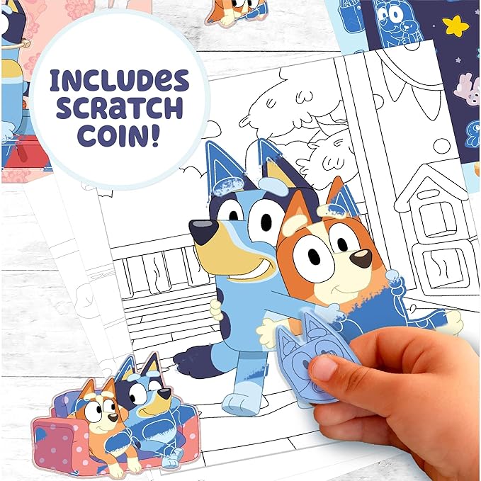 Bluey Scratch ‘n Color Pad, 9-Page Activity Coloring Book, Includes Scratch Art, Stickers for Kids, Bluey Toys, On the Go Activity Playset, Bluey Toys for Toddlers 1-3, Great Gift for Kids Ages 3 & Up