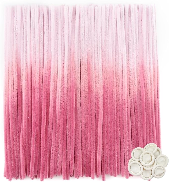 TOAOB 100pcs Pipe Cleaners Gradient Pink Chenille Stems for Crafts 12 Inch Fuzzy Sticks Craft Supplies for DIY Art Craft Projects Home Decorations