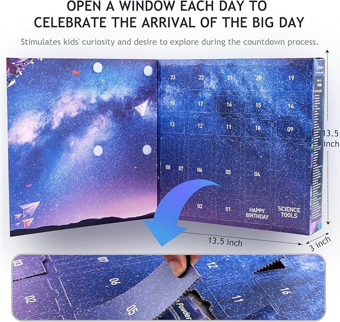 Japace My Birthday Countdown Calendar for Kids, Science Kit with 24 Days of Fun Experiments, A Unique Present for Birthday & Advent, Creative STEM Gift Ideas for Boys and Girls