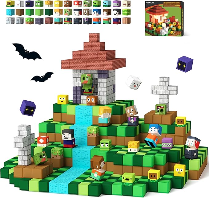 GobiDex 100PCS Magnetic Blocks Game-Based Kid Building Toys for Boys Girls 3+, Build MagWonder World with Zomblock Magnets Cubes, Upgraded STEM Game Sensory Gift for Easter Birthday
