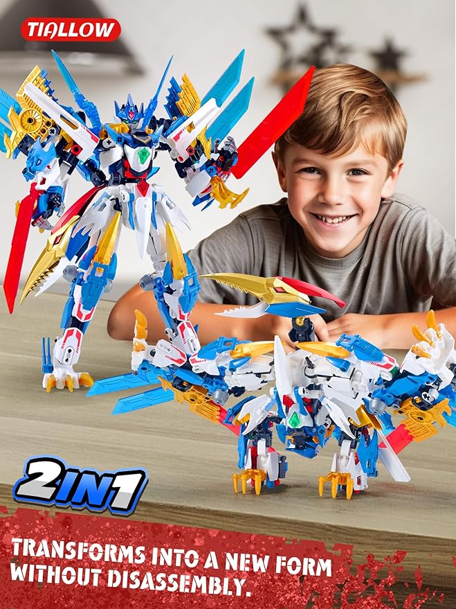 Dinosaurs Transforming Mech Technic Building Sets,Pterodactyl 2-in-1 Building Block Model, Robot Action Figures Building Kits, Birthday for Boys, Adult Age 8-12 (Pterodactyl)