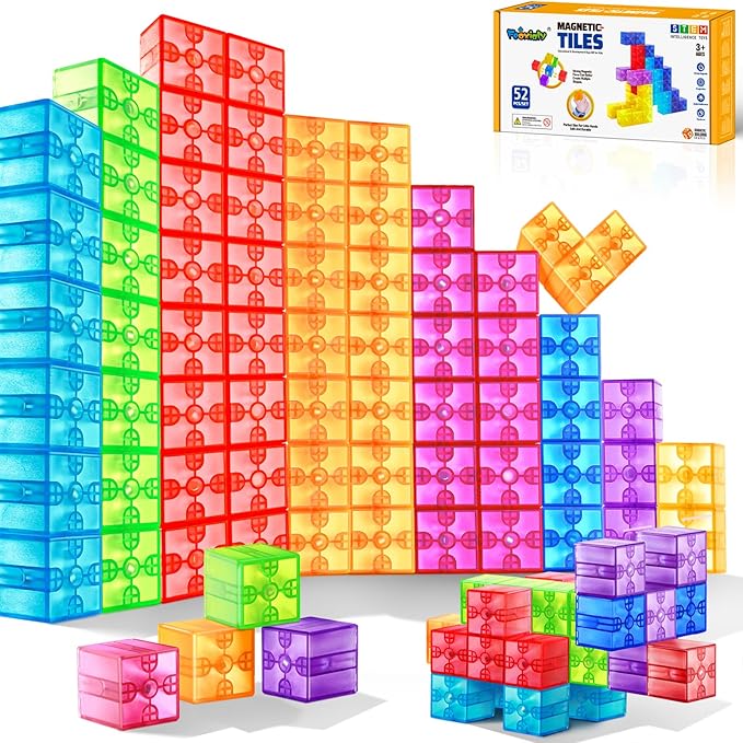 Magnetic Blocks - 52pcs Translucent Magnetic Cubes, Digit Building Blocks Magnet Toys for Kids, Rainbow STEM Creativity Toys 3+ Year Old Boys & Girls Toddlers Kids Christmas Birthday Gifts