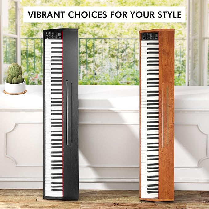 UISCOM 88 Key Digital Piano Keyboard for Beginners,Full Size Electric Piano Semi-Weighted Keyboard with Sheet Music Stand,Pedal,Headphone,Power Adapter,USB-MIDI Compatibility,Wood Grain Brown