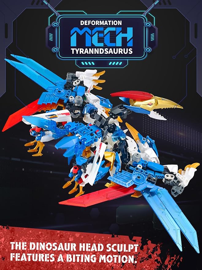 Dinosaurs Transforming Mech Technic Building Sets,Pterodactyl 2-in-1 Building Block Model, Robot Action Figures Building Kits, Birthday for Boys, Adult Age 8-12 (Pterodactyl)