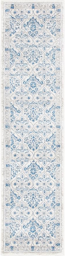 SAFAVIEH Brentwood Collection 2' x 8' Ivory/Blue BNT870A Oriental Damask Trellis Non-Shedding Living Room Entryway Foyer Hallway Bedroom Runner Rug