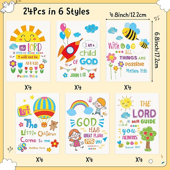 24Pcs Religious Coloring Books - Bible Verses DIY Color-in Pages Booklet Bulk Drawing Holiday Christian Theme Activity Supplies for Sunday School Classroom Rewards Artwork Gift for Kids