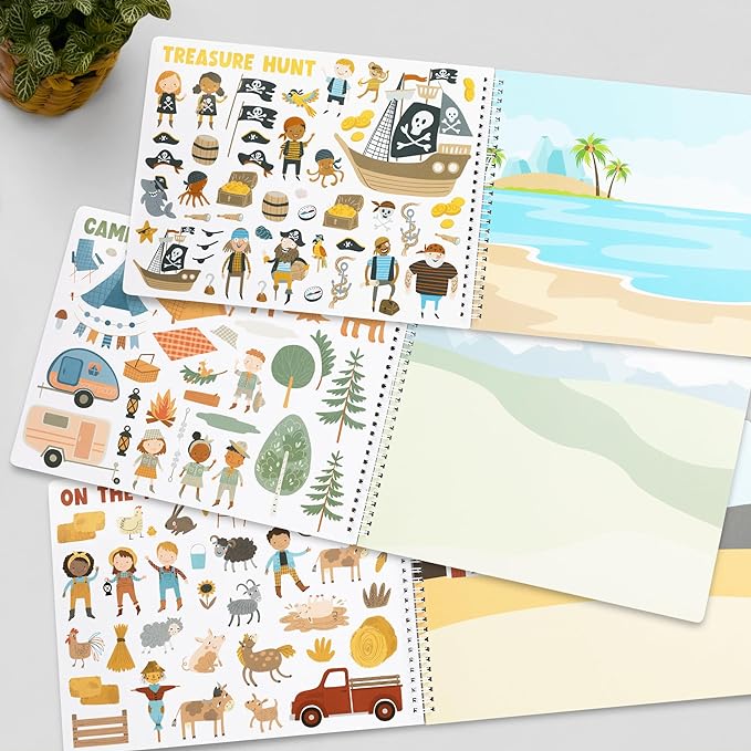 Fun Sticker Book For Toddlers 2-4 Years - Perfect Kids Activity Book With 500+ Beautiful Stickers & 12 Reusable Themes for Entertaining Boys & Girls 4-8 While Traveling - Incl. Animal & Coloring Pages