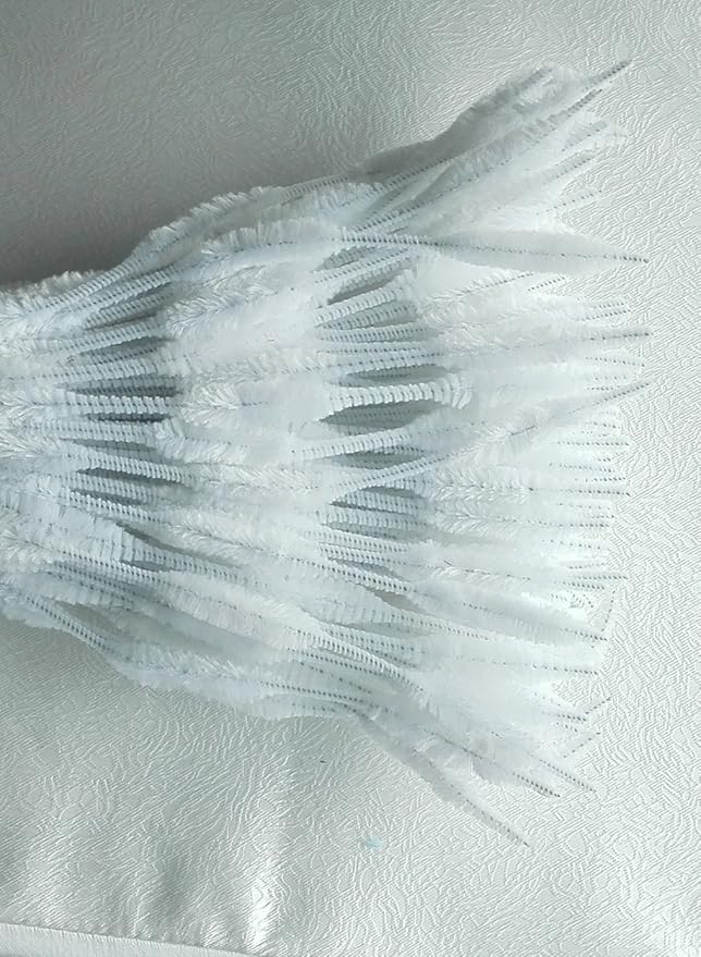 Carykon Pack of 100 Pipe Cleaners Fuzzy Bumpy Chenille Stems for Creative Handmade DIY Art Craft (White)