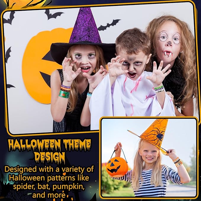 Wettarn 240 Pcs Halloween Party Favors Halloween Slap Bracelets for Kids Rubber Wristbands Bulk Silicone Bracelets Assorted Halloween Party Supplies for Boys Girls Prize Gifts Treat Filler (Halloween)