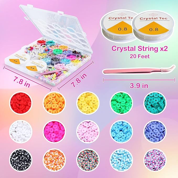 Goody King 3600+pcs Clay Beads Bracelet Making Kit for Beginner Heishi Beads Letter Beads 30 Color+ with Charms Kit for Jewelry Making Clay Beads DIY Arts and Crafts Gifts Toys for Kids Age 6-12