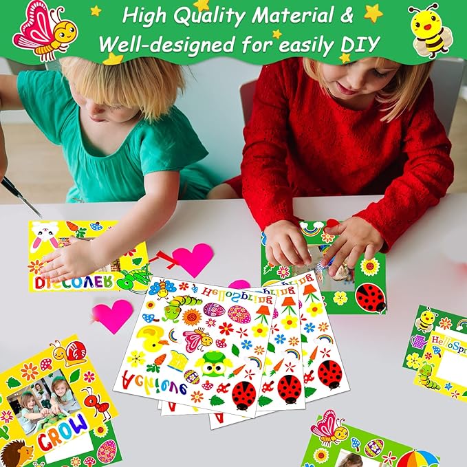 30 Packs Spring Craft Kits for Kids Springtime DIY Picture Frame Craft Flower Bee Butterfly Easter Art Craft Mothers Day Craft Party Favors Home Classroom Game Activities Bulletin Board Decoration