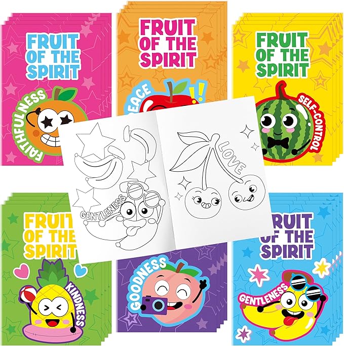 24Pcs Fruit of the Spirit Coloring Books - Religious Bible DIY Color-in Pages Booklet Bulk Drawing Holiday Christian Activity Supplies for Sunday School Classroom Reward Artwork Gift for Kids
