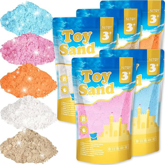 11 Lbs Moldable Self-Sticking Sand, Never Dries Out-Fun for 3 Years and up Kids Bulk Refill for Sensory Sand Box Toys, Ideal for Shaping, Squeezing, Scooping and Rolling (5 Light Colors)