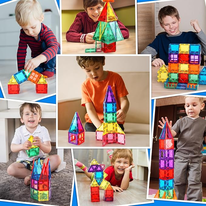 100PCS Magnetic Tiles Kids Toys - Magnetic Building Blocks STEM Magnet Building Set Preschool Learning Magnetic Toys for Kids Ages 3-5 4-8, Sensory Montessori Toys for 3+ Year Old Boys and Girls