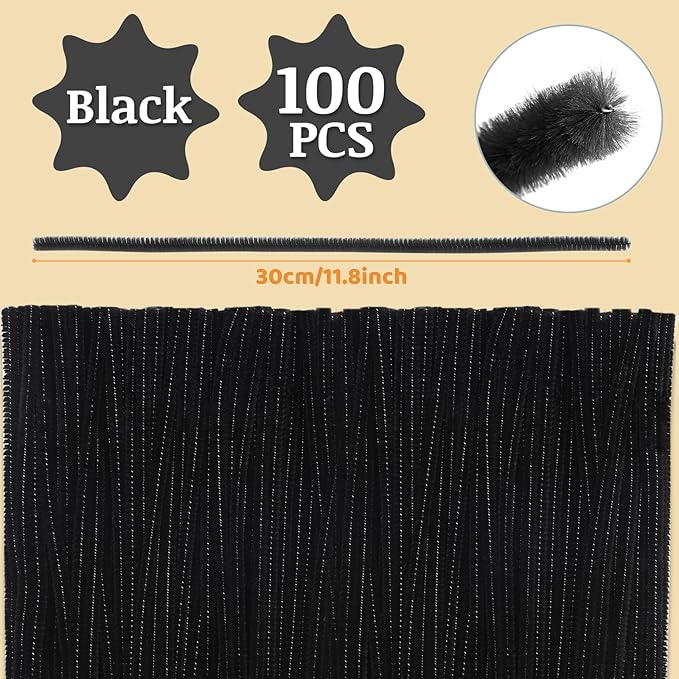 Zlulary Black Pipe Cleaners for Hair, Pipe Cleaners, 100 PCS Black Pipe Cleaners for Locs Chenille Stems Pipe Cleaners Craft Supplies for Wig Weaving DIY Halloween Decorations