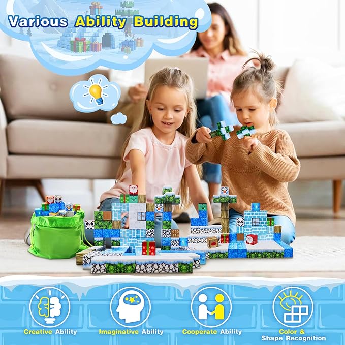 100PCS Magnetic Building Blocks-for Kids, Chirstmas Build Magnet World Set for 3-10 Years Old Boys & Girls Magnetic Building Toys for Toddler (XMS)