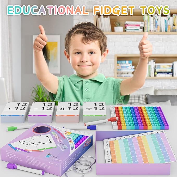 Math Games for Kids - Math Pop It with Flash Cards for Kids Ages 4-8 - Fun Math Practice with Addition, Subtraction, Multiplication & Division - Ideal for Math Learning and Skill Building.