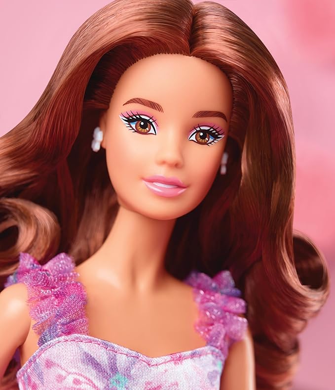 Barbie Signature Birthday Wishes Doll, Collectible in Satiny Lilac Dress with Wavy Brown Hair