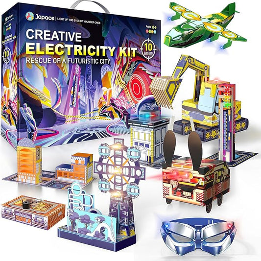 Japace Electricity Science Kits for Kids Age 8-10-12-14, 10 STEM Projects, Paper Circuits Activities, Physics Lab Experiments for Learning & Education, Christmas Birthday Gifts for 8+ Boys Girls