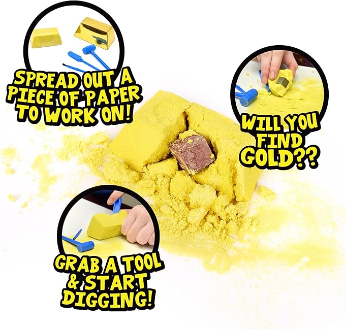 Sunny Days Entertainment Gold Dig Kit, Mystery Science Toy for Kids, Party Favor, Goodie Bags, Valentine's Day Gift for Girls and Boys, 5+