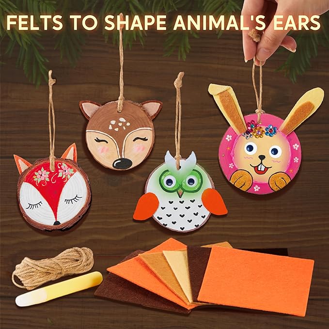 Klever Kits Wooden Painting Craft Kit-Glow in The Dark- Arts and Crafts for Kids Ages 6-12 Wood Slices with Art Activitiy Supplies, Wood Crafts for Boys Girls Party Gift Christmas Tree Ornaments