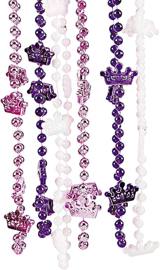 Fun Express - Princess Crown Beaded Necklaces - Jewelry - Mardi Gras Beads - Mot Shaped - 12 Pieces
