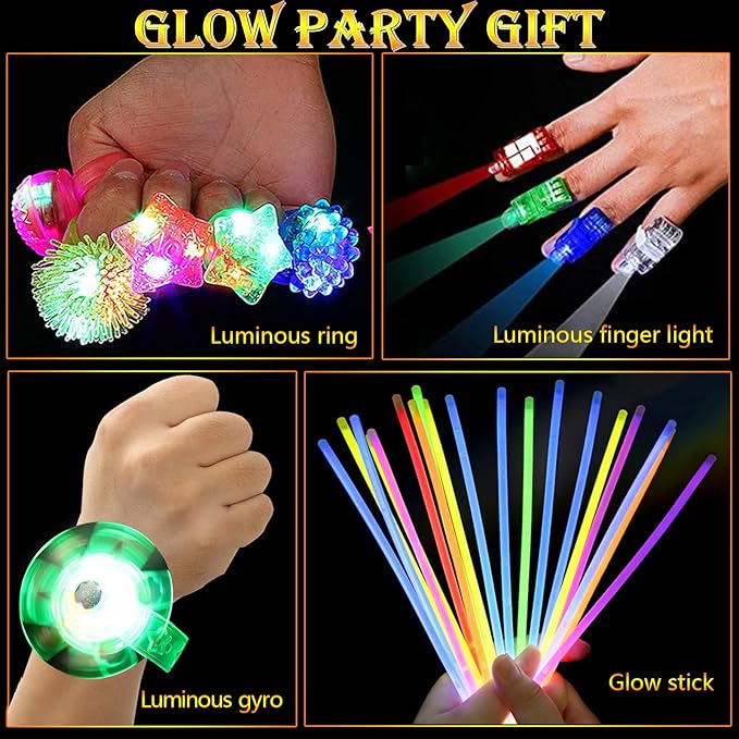 105Pcs Glow in the Dark Party Supplies, Neon Party Favors Rings Glasses Glow Bracelet Headband Finger Lights Glow Stick Light Up Tube Wedding Concert Bash Birthday Graduation Glow Party